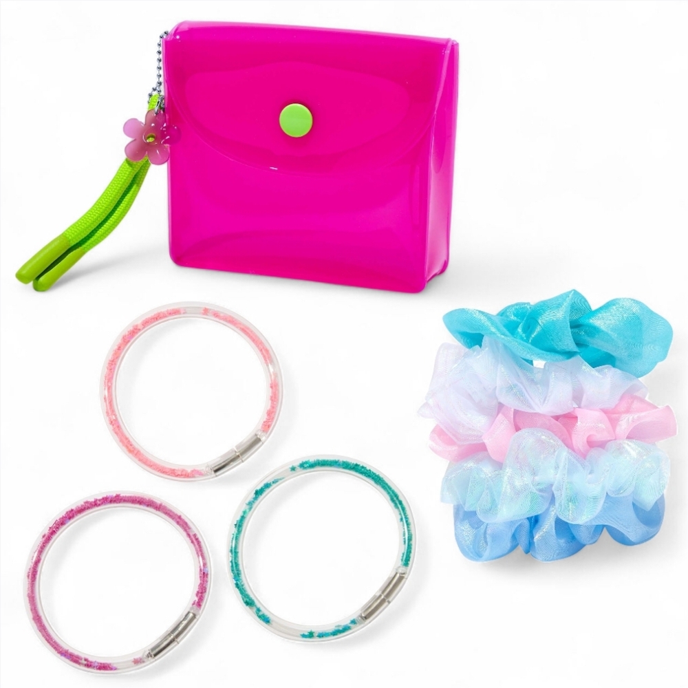 Claire’s Scrunchies, Bracelets & Hot Pink Coin Purse Bundle